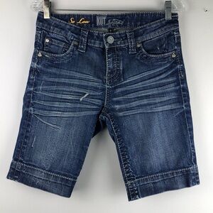 KUT From The Kloth “So Low” Distressed Blue Denim Size 4 Bermuda EUC Jean Short